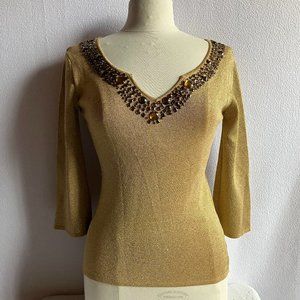 Gold Bejeweled Sweater Top 3/4 Sleeves